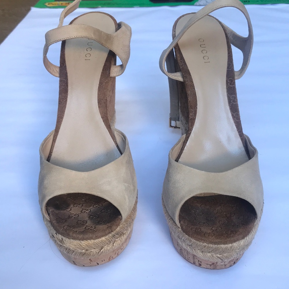 Gucci Nude Suede Wedge Platforms